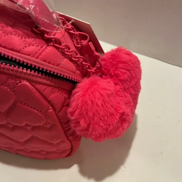 NWT Betsy Johnson Hot Pink Quilted Heart Bag - Picture 7 of 16